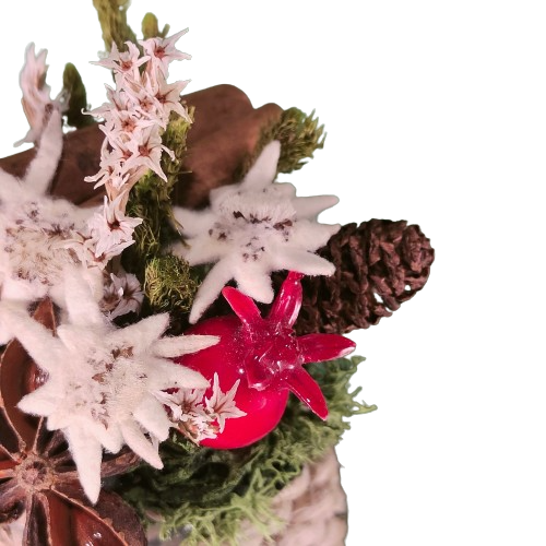 Hand decorated rope ball with edelweiss and dried flowers