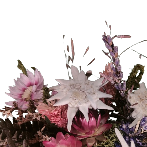 Ankle boot decorated by hand with dried flowers